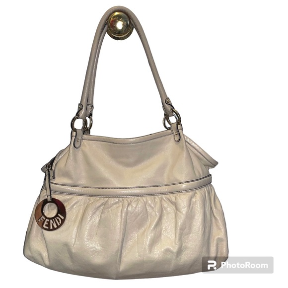 Fendi Handbags - Fendi Large Chef Shopper Tote Bag in Chiaro Beige Cream Lambskin Leather Bag